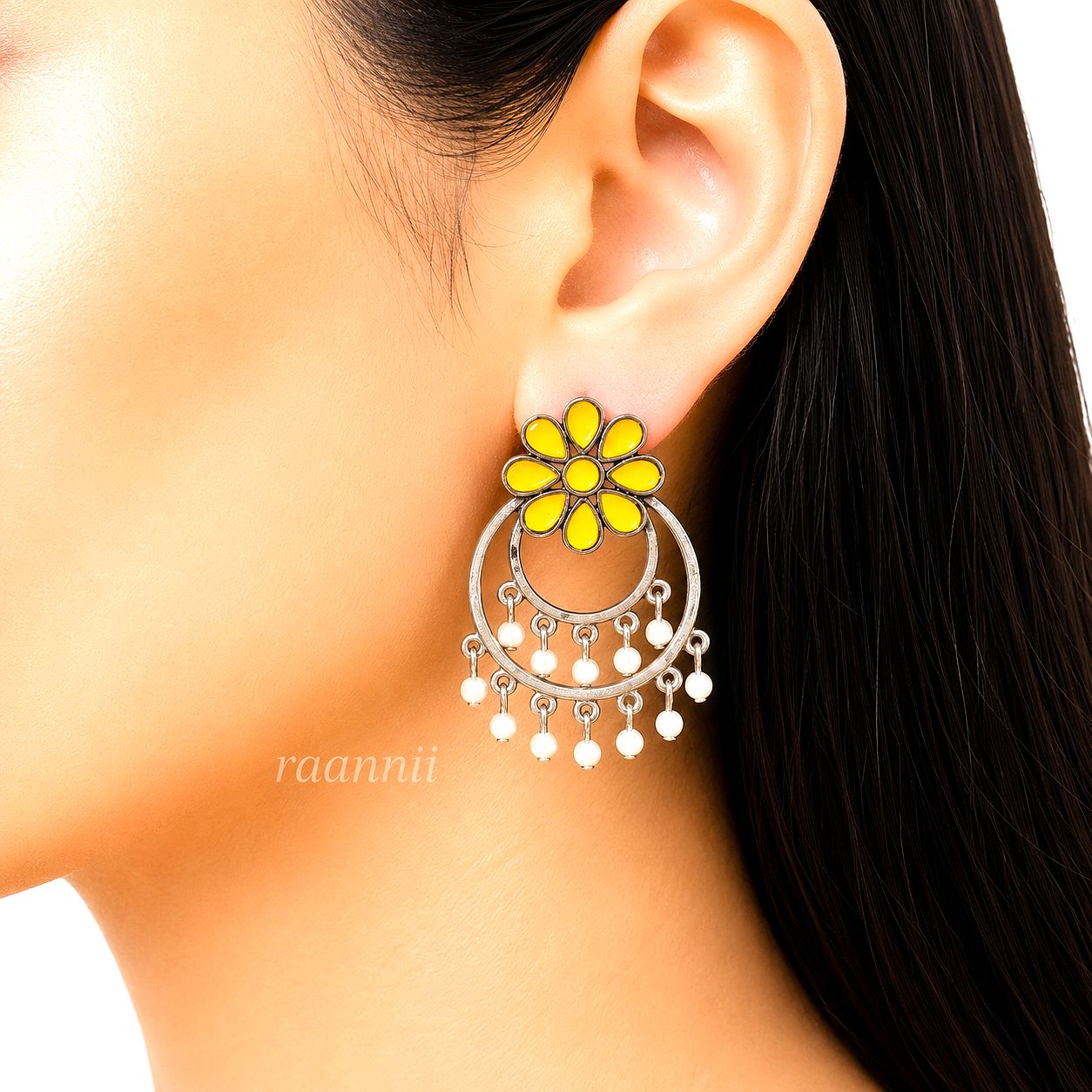 Raannii Earrings Purple Flower Pearl Hoop Drop Earrings for Women