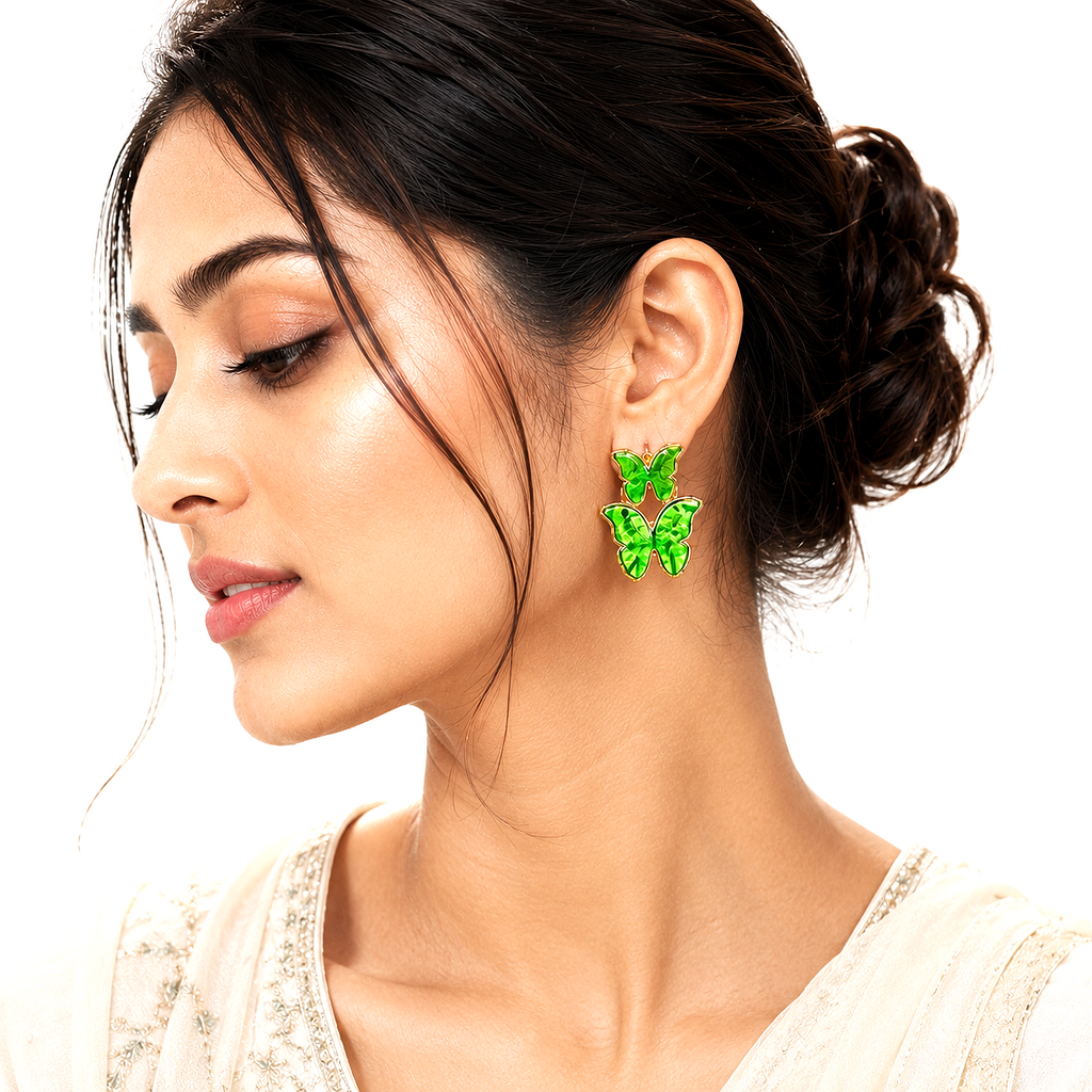 Raannii Earrings Green Butterfly Drop Earrings for Women