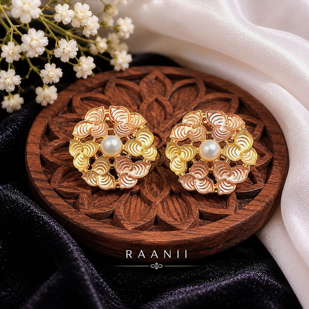 Raannii Pearl Bloom Floral Statement Stud Earrings