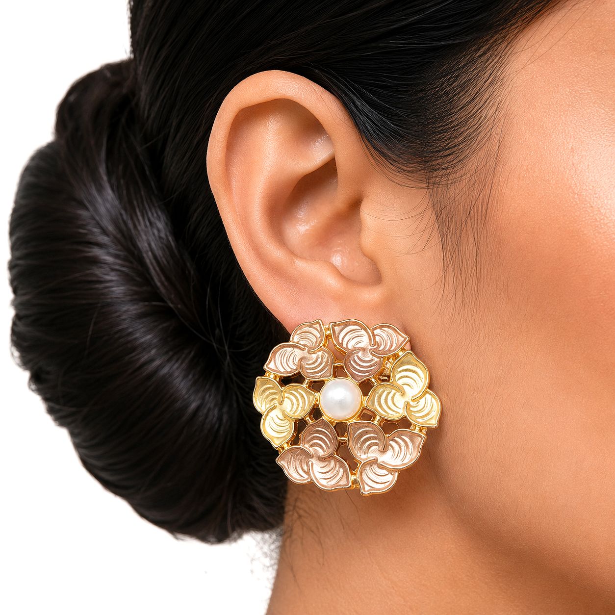Raannii Pearl Bloom Floral Statement Stud Earrings