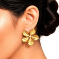 Raannii Gold Bloom Statement Floral Stud Earrings