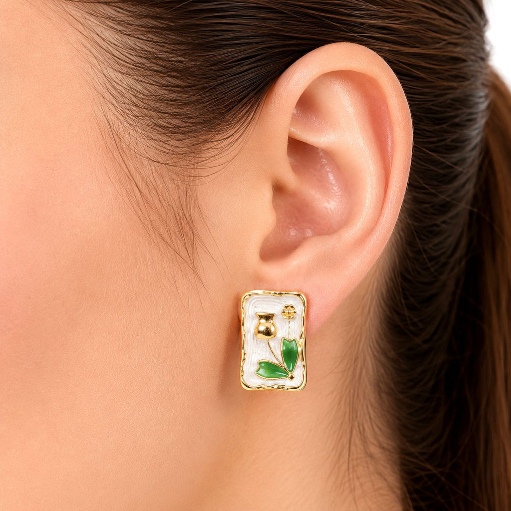 Raannii Botanical Frame Art Stud Earrings