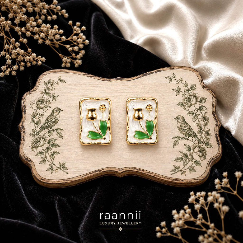 Raannii Botanical Frame Art Stud Earrings