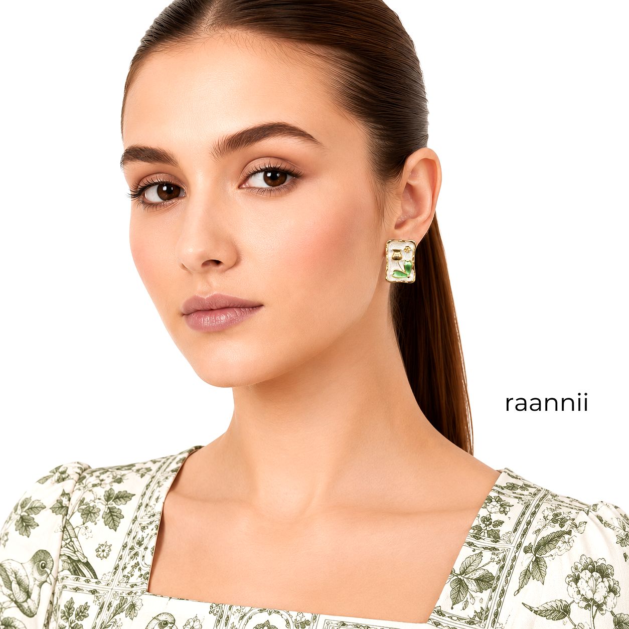 Raannii Botanical Frame Art Stud Earrings