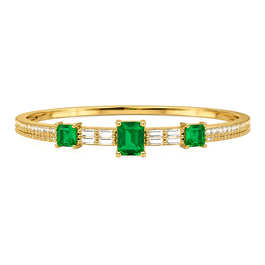Raannii Bracelet Gold Plated Green Stone Crystal Bracelet for Women Luxury Party Wear Adjustable Bracelet