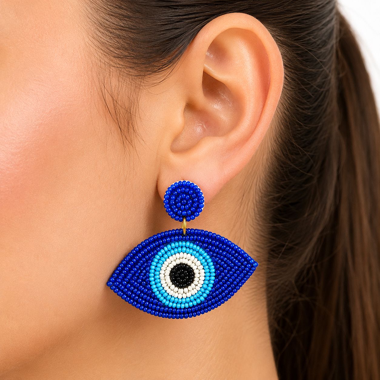 Raannii Blue Evil Eye Beaded Statement Earrings