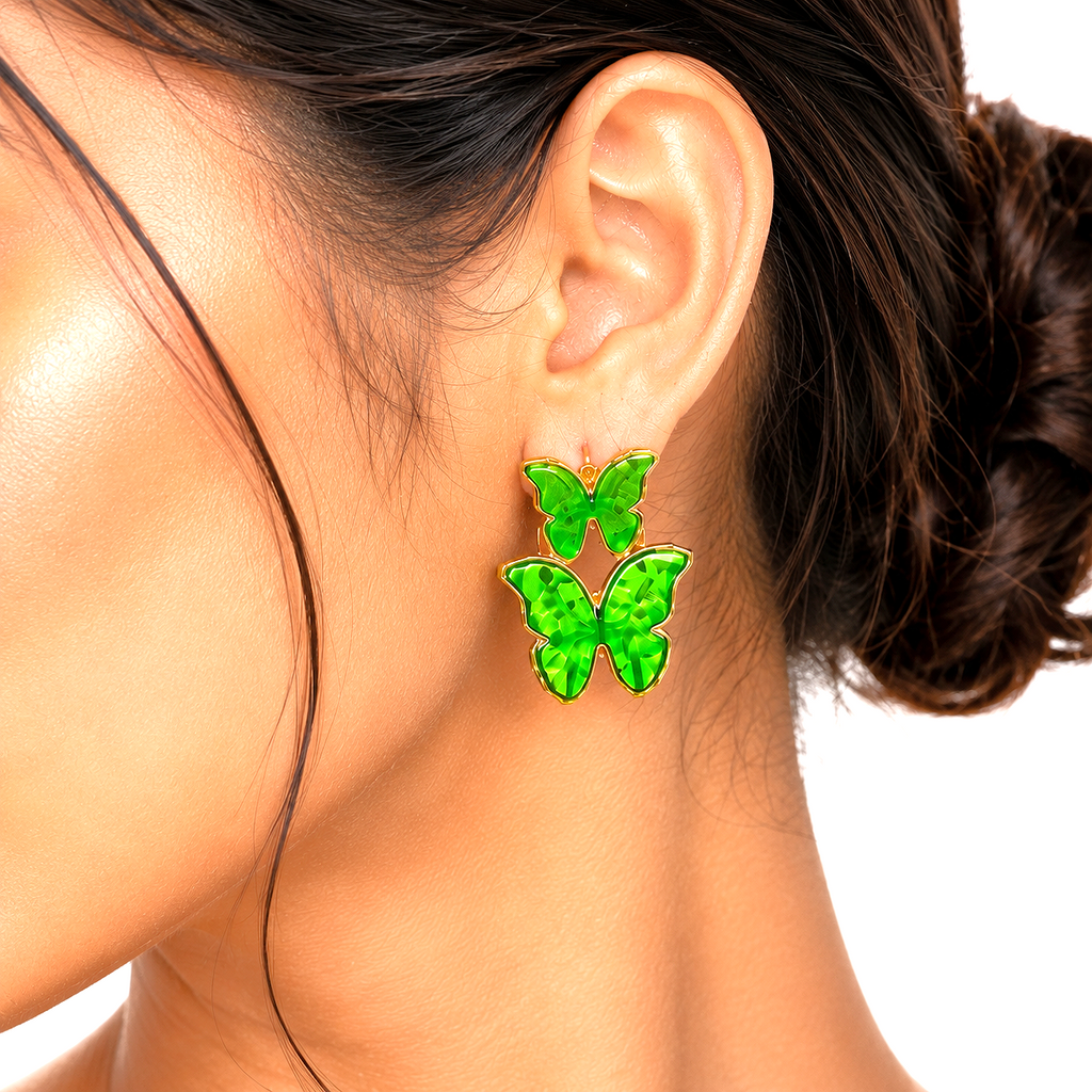 Raannii Earrings Green Butterfly Drop Earrings for Women