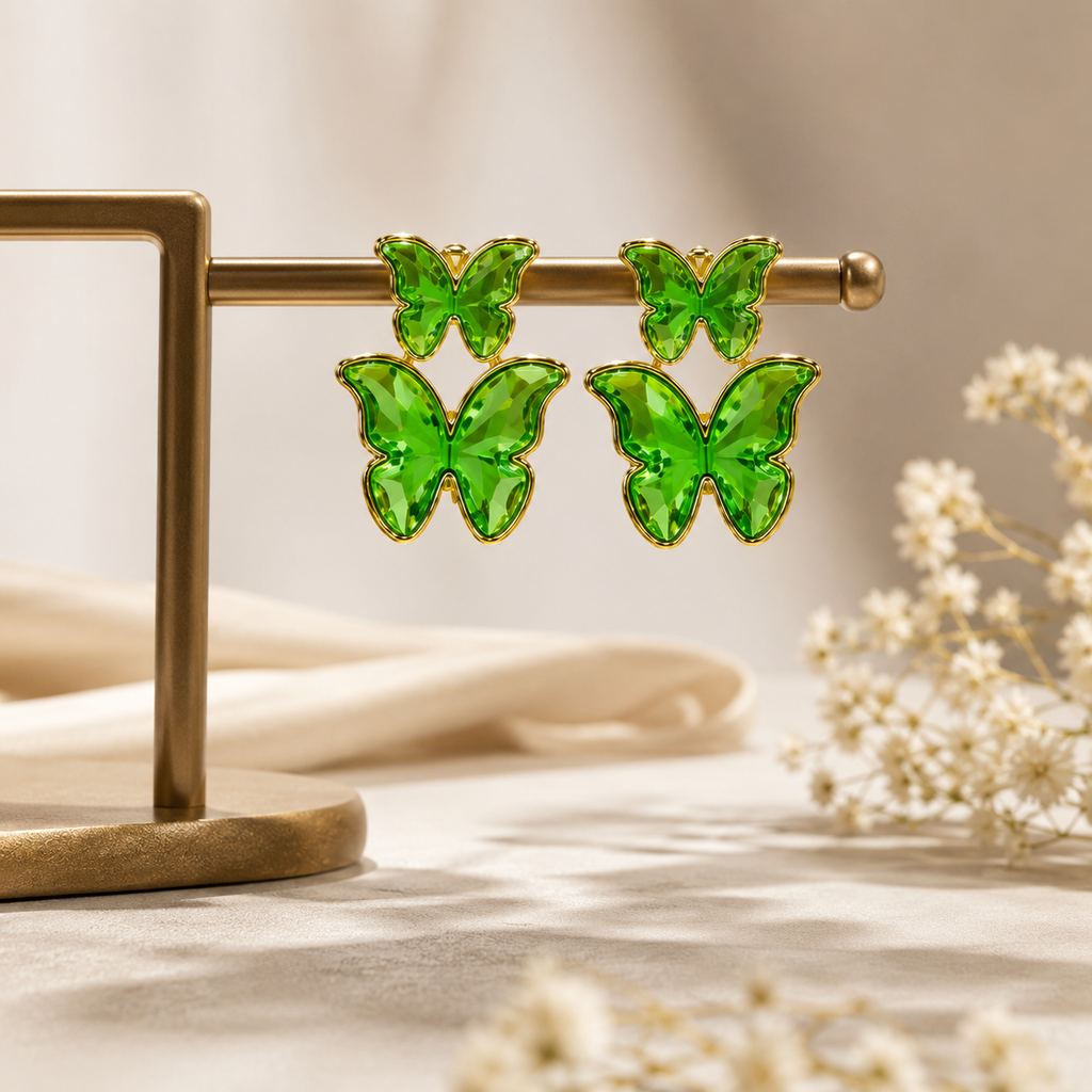 Raannii Earrings Green Butterfly Drop Earrings for Women