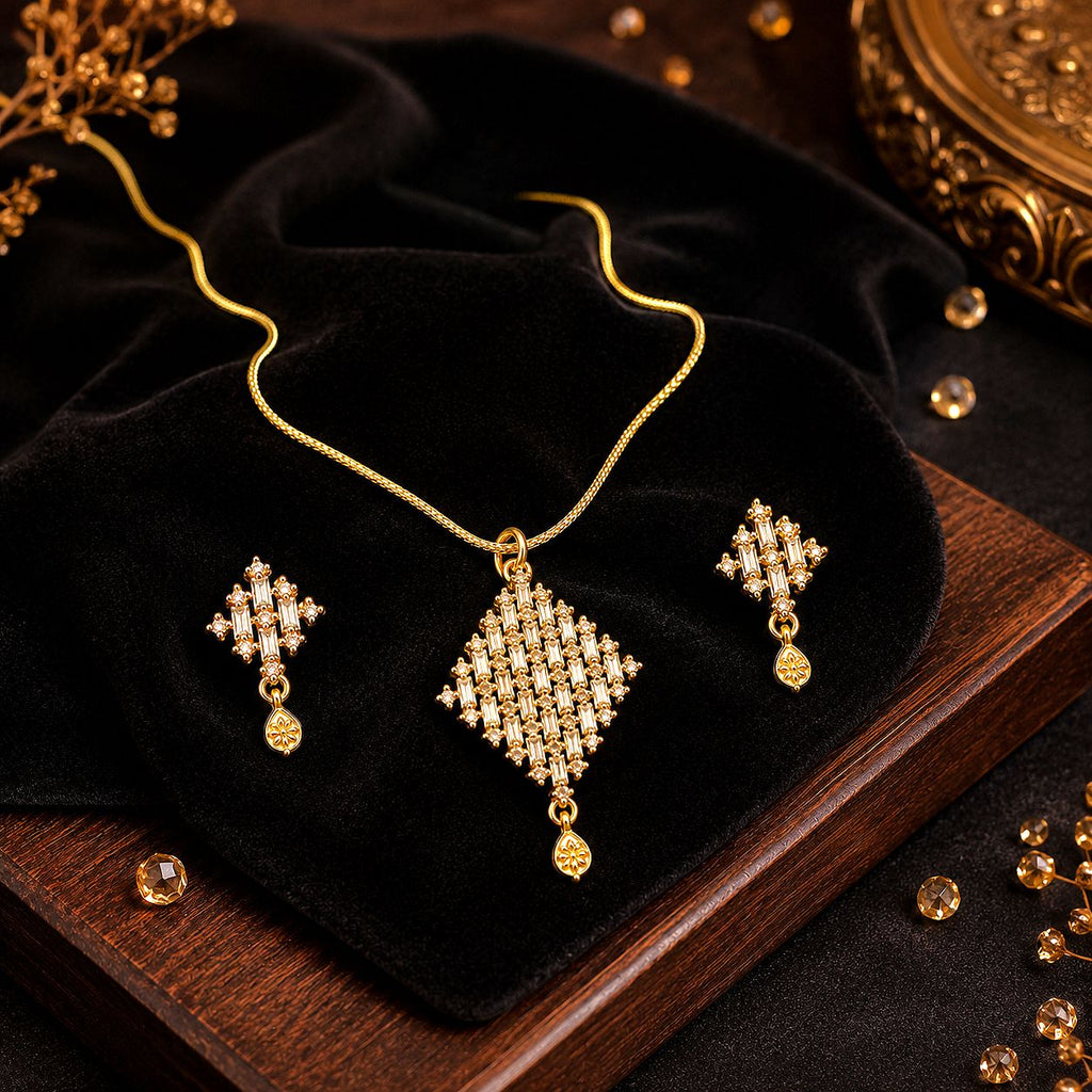 Raannii Jewelry Set Gold Plated Crystal Pendant Necklace and Drop Earrings for Women