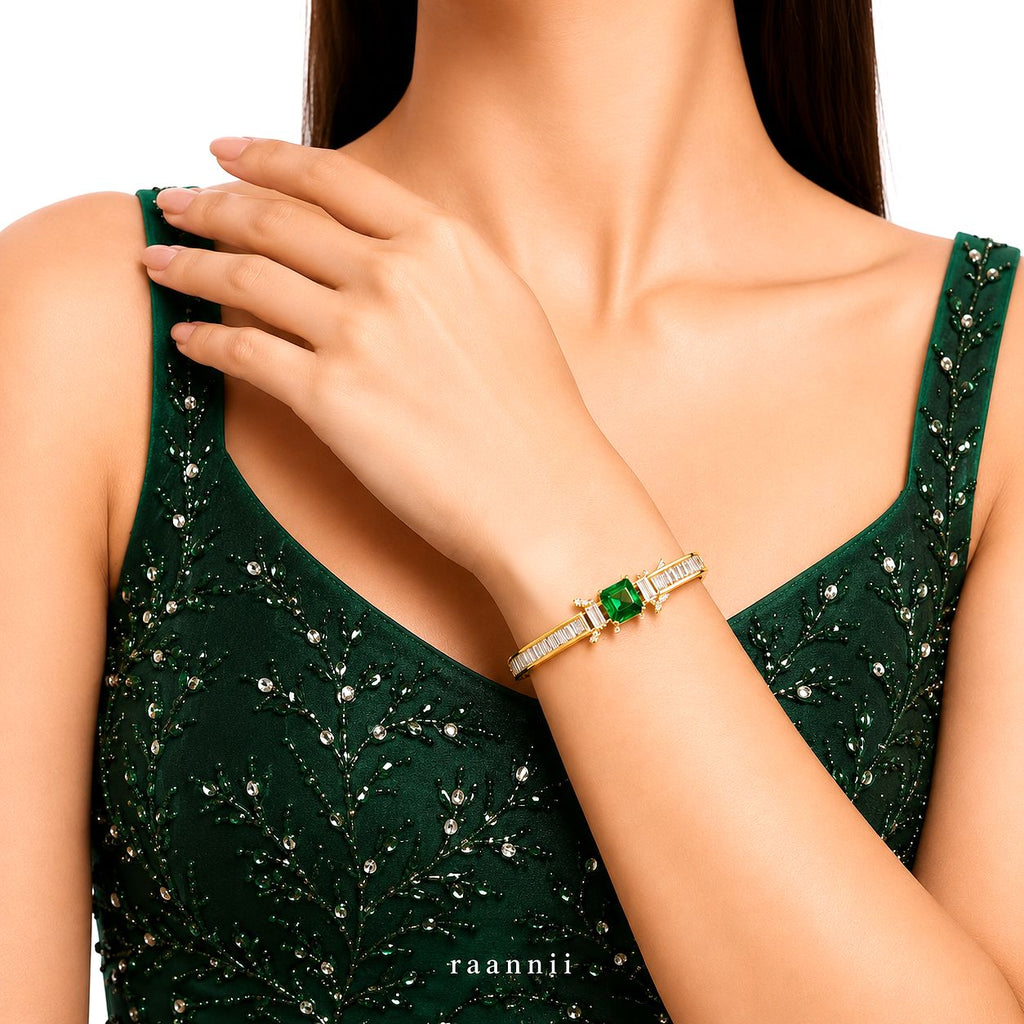 Raannii Bracelet Gold Plated Green Stone Crystal Party Wear Bracelet