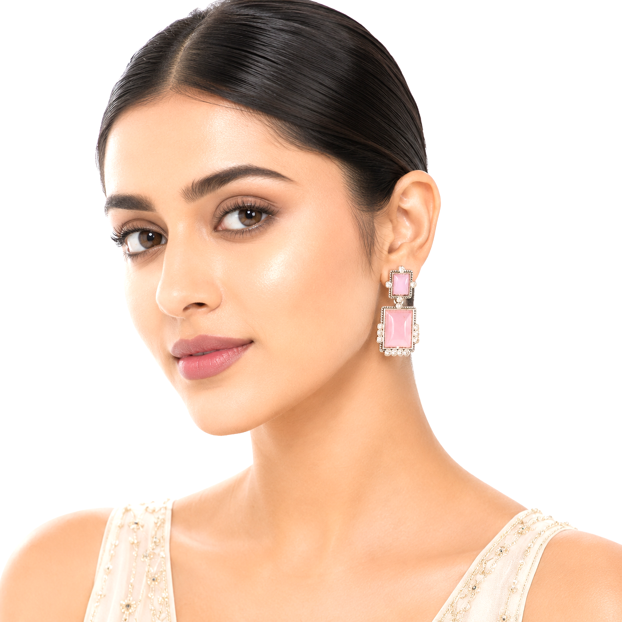 Raannii Earrings Pink Stone Rectangle Drop Earrings for Women