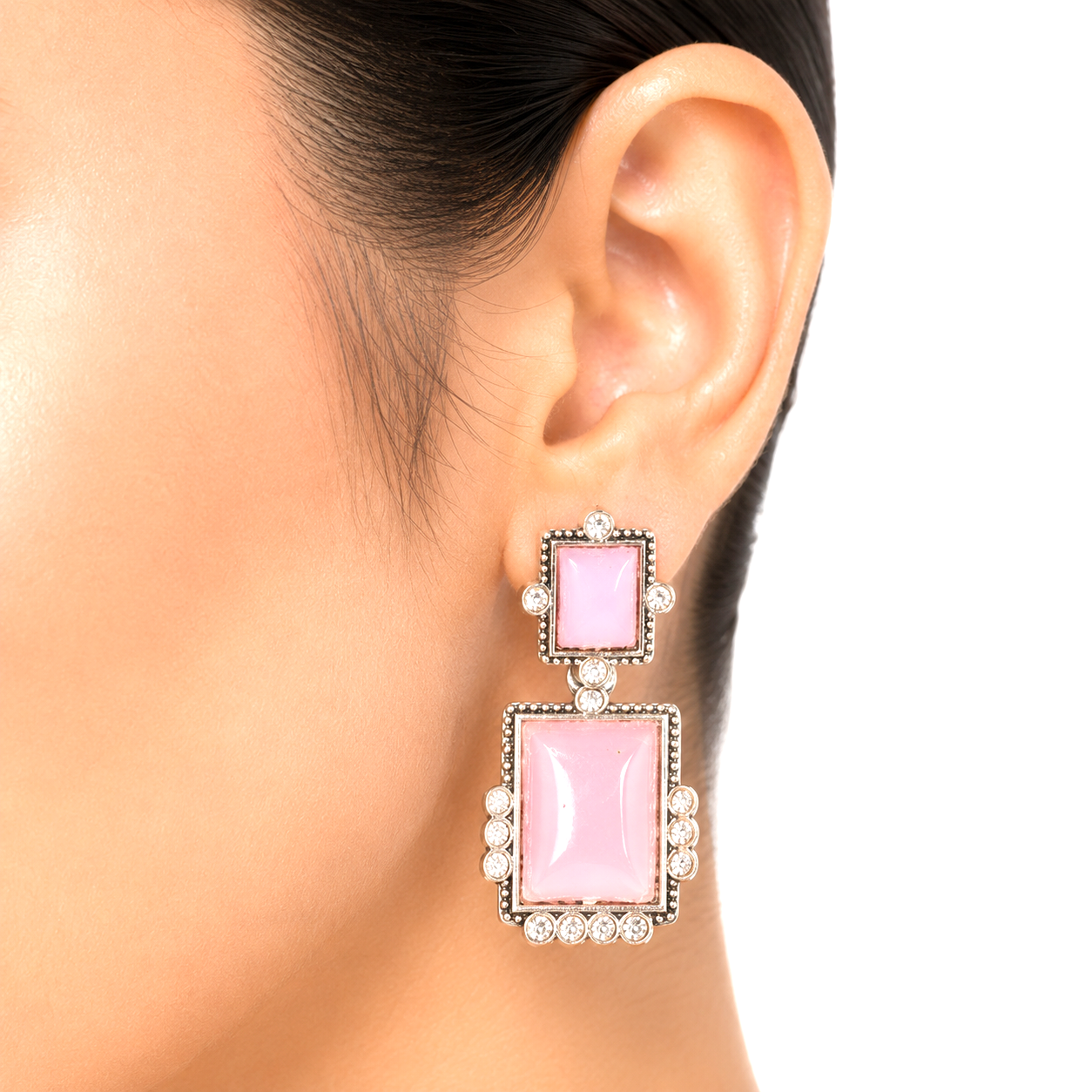 Raannii Earrings Pink Stone Rectangle Drop Earrings for Women