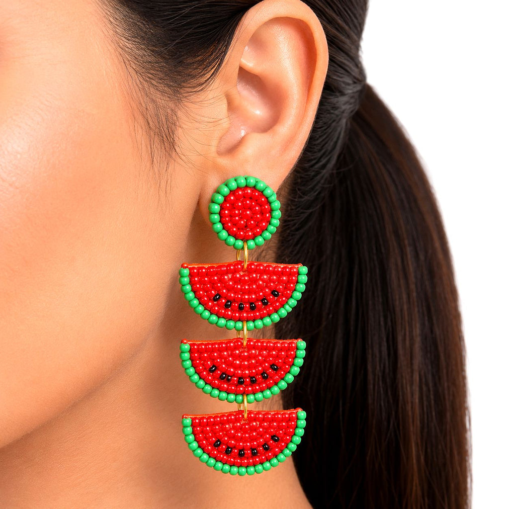 Raannii Watermelon Beaded Statement Earrings