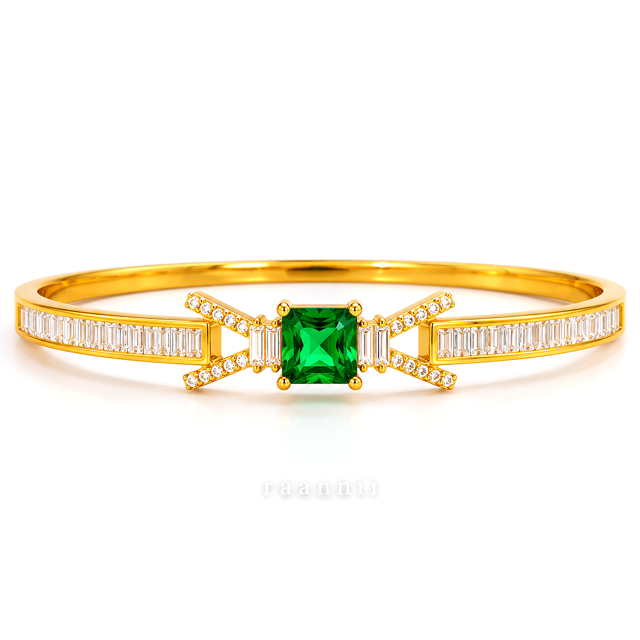Raannii Bracelet Gold Plated Green Stone Crystal Party Wear Bracelet