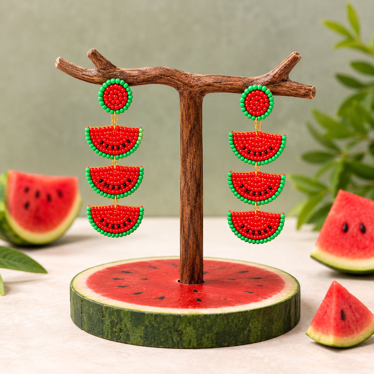 Raannii Watermelon Beaded Statement Earrings