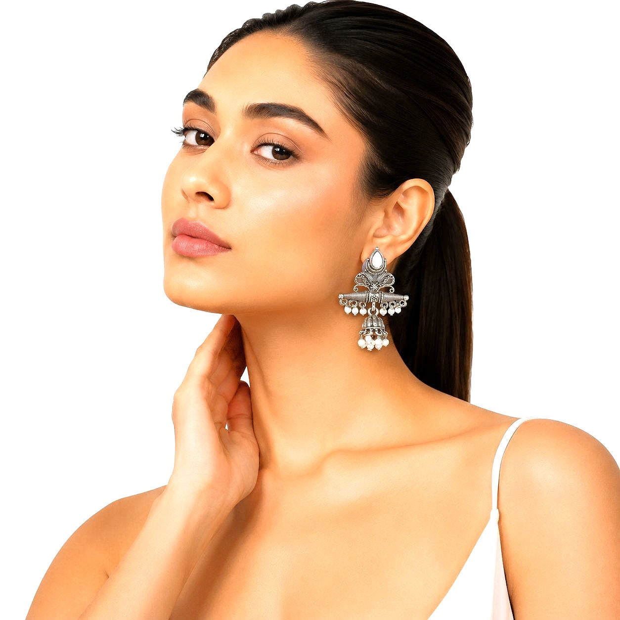 Raannii Earrings Oxidised Pearl Jhumka Drop Statement Earrings for Women
