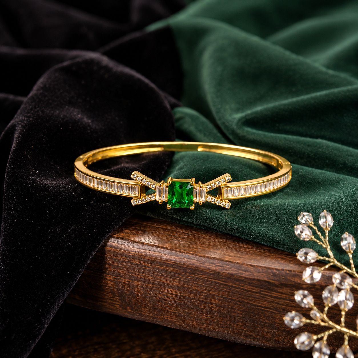 Raannii Bracelet Gold Plated Green Stone Crystal Party Wear Bracelet