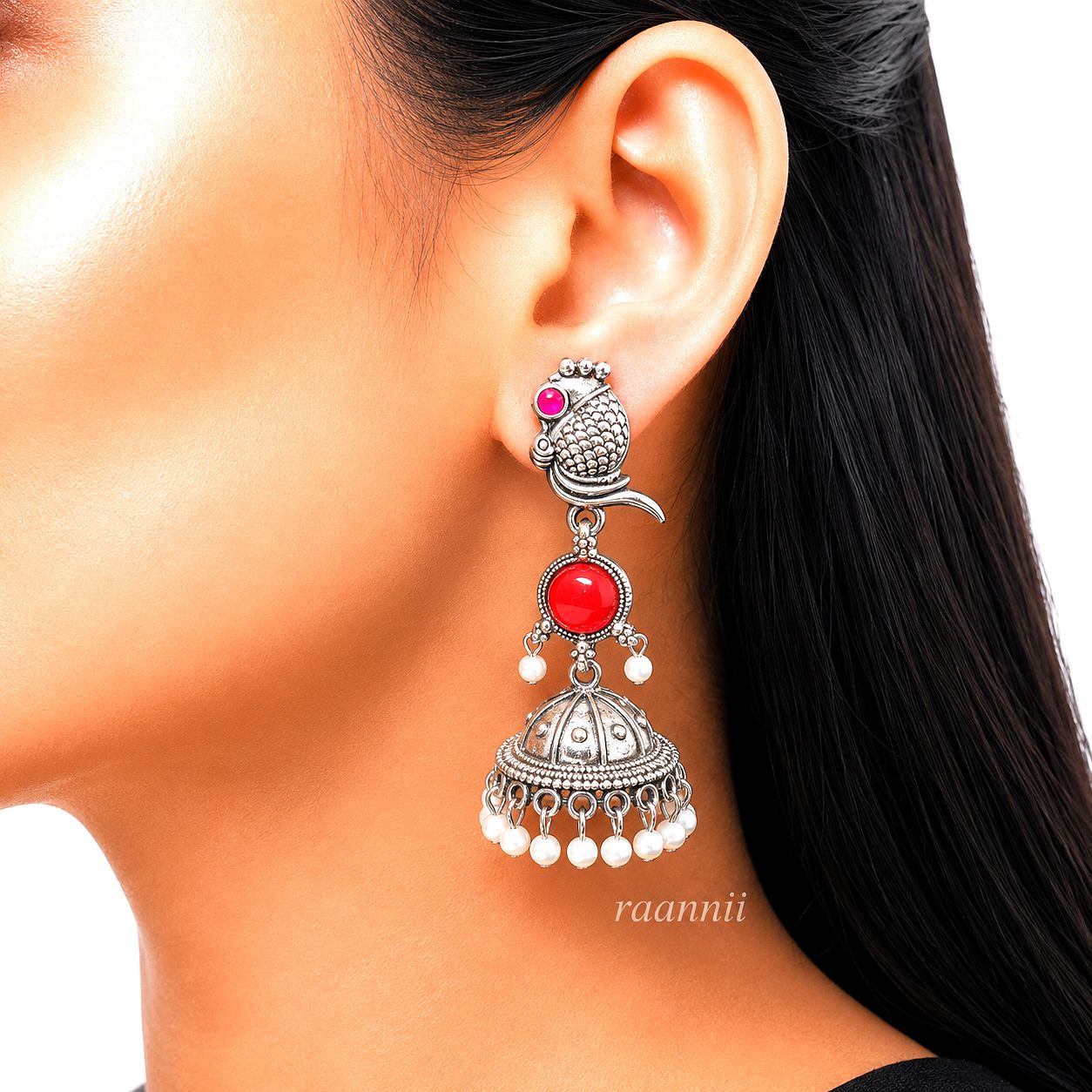 Raannii Earrings Purple Stone Bird Jhumka Pearl Drop Earrings for Women