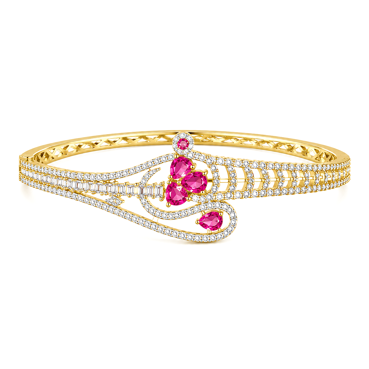 Raannii Bracelet Gold Plated Pink Stone Crystal Party Wear Bracelet for Women