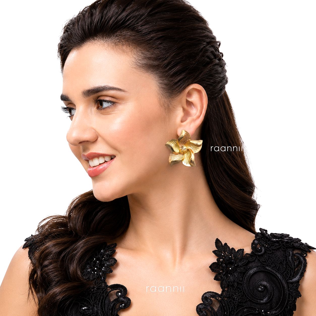 Raannii Golden Blossom Statement Floral Earrings