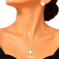 Raannii Jewelry Set Gold Plated White Clover Pendant Necklace and Stud Earrings for Women