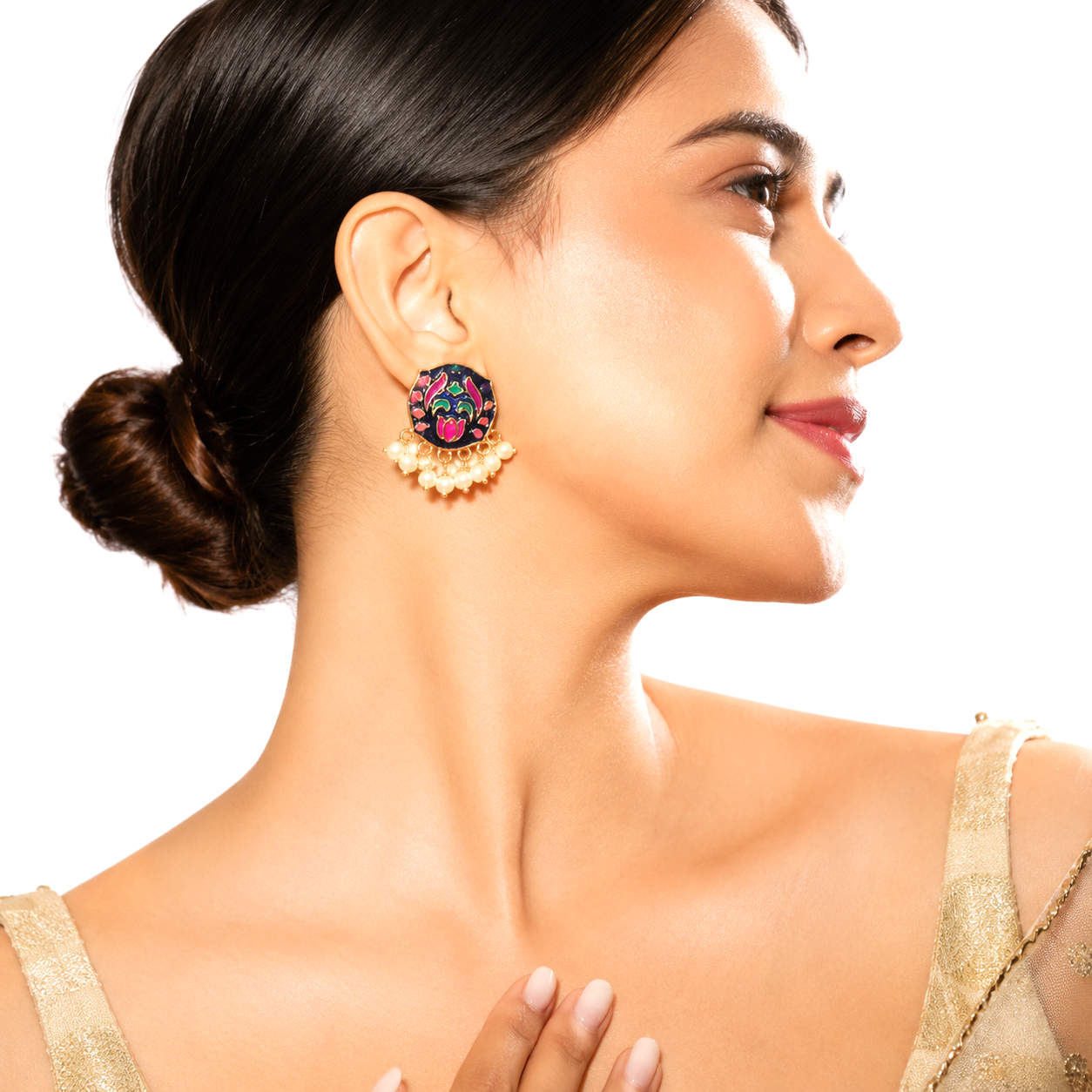 Raannii Earrings Multicolor Pearl Drop Meenakari Stud Earrings for Women