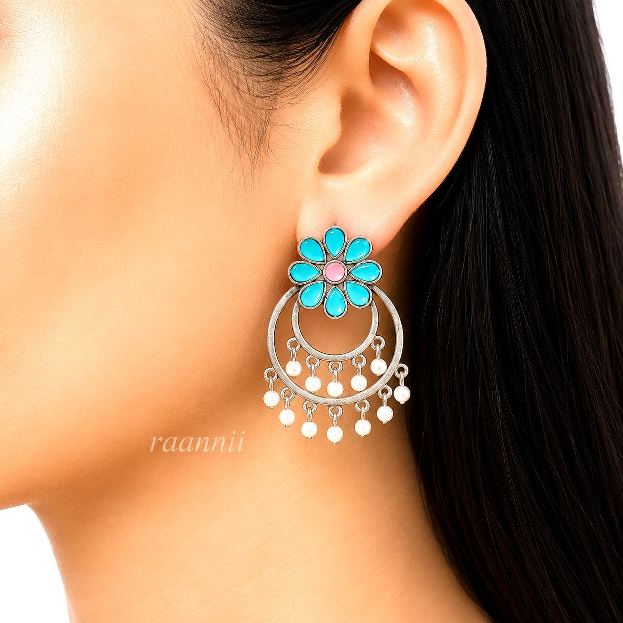 Raannii Earrings Purple Flower Pearl Hoop Drop Earrings for Women