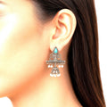 Raannii Earrings Sky Blue Stone Oxidised Pearl Jhumka Statement Earrings for Women