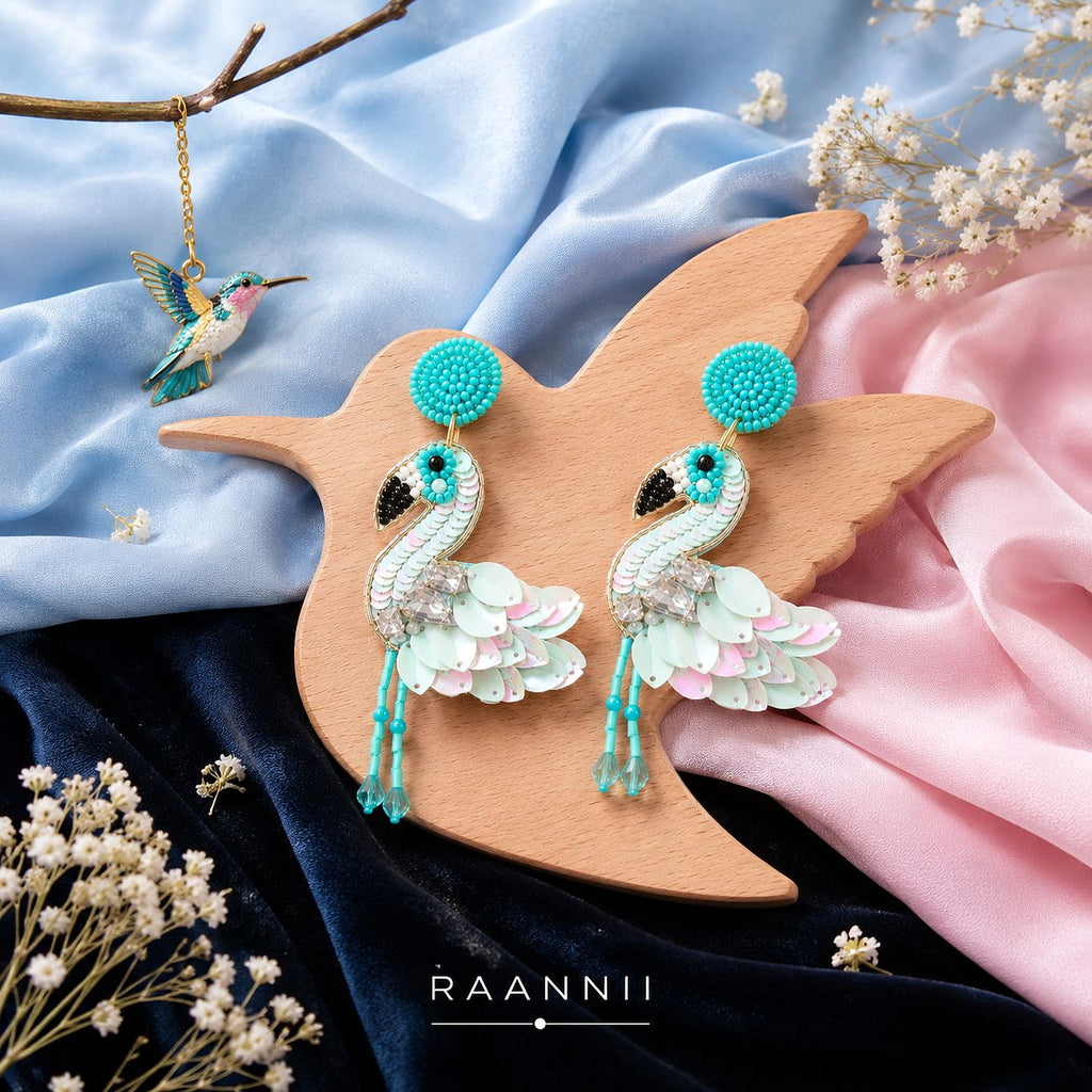 Raannii Mint Flamingo Sequin Statement Earrings