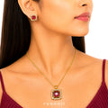 Raannii Jewelry Set Gold Plated Red Stone Pendant Necklace and Stud Earrings for Women