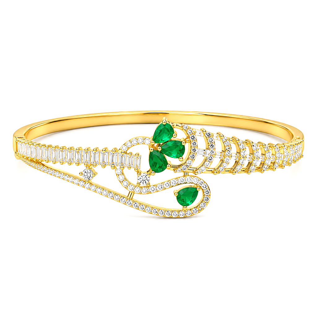 Raannii Bracelet Gold Plated Green Stone Crystal Bracelet for Women