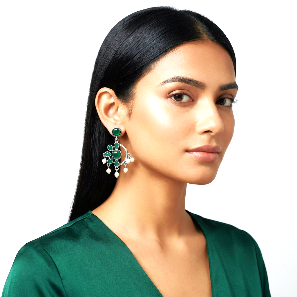 Raannii Earrings Green Floral Pearl Drop Earrings for Women