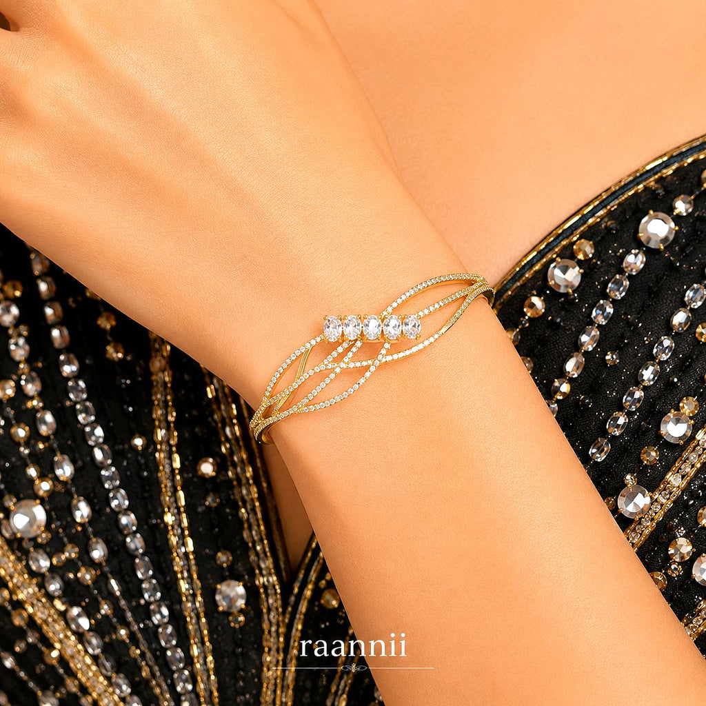 Raannii Bracelet Gold Plated Crystal Party Wear Bracelet for Women
