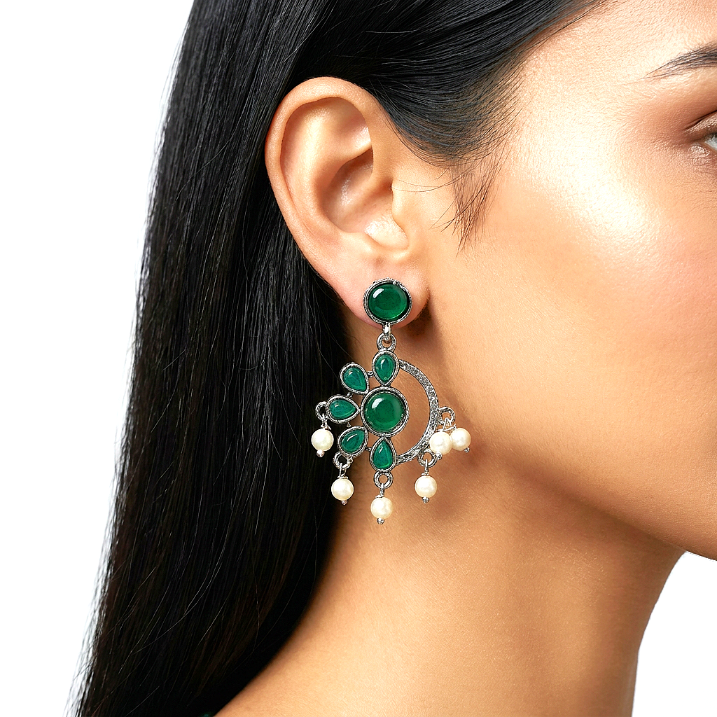 Raannii Earrings Green Floral Pearl Drop Earrings for Women