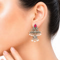 Raannii Earrings Red Stone Oxidised Pearl Jhumka Statement Earrings for Women