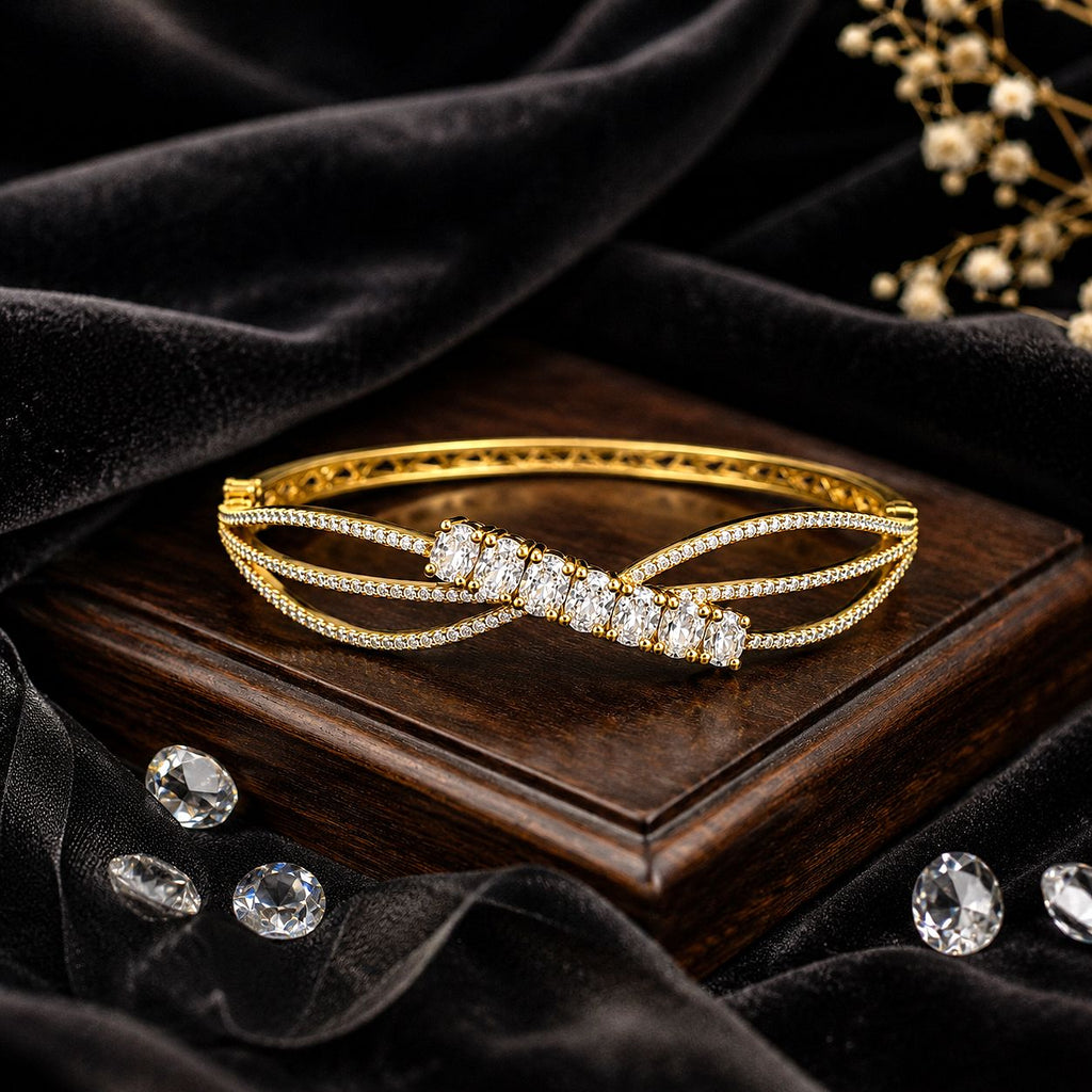 Raannii Bracelet Gold Plated Crystal Party Wear Bracelet for Women