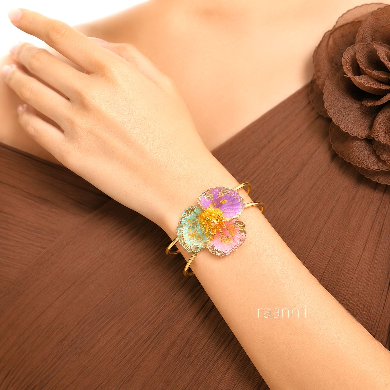 Raannii Bracelet Multicolor Floral Gold Tone Adjustable Bracelet for Women