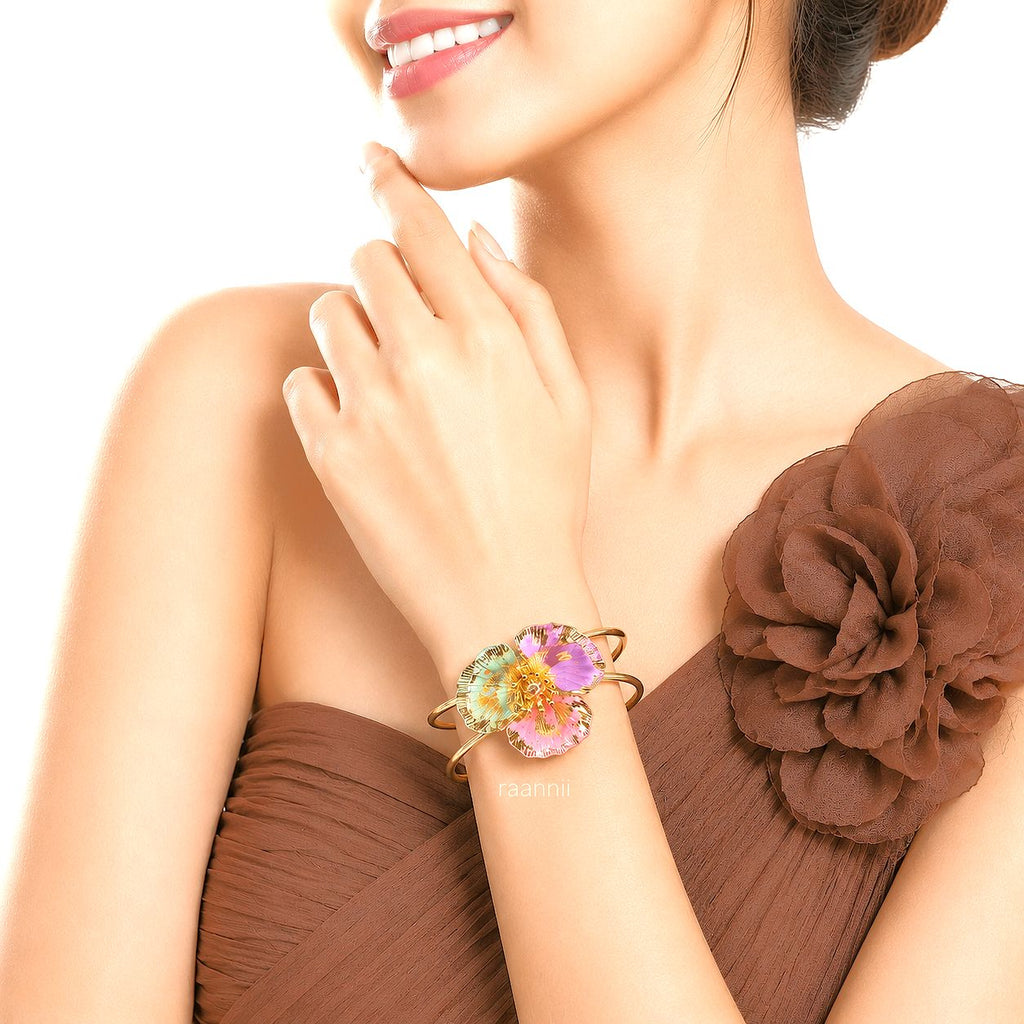 Raannii Bracelet Multicolor Floral Gold Tone Adjustable Bracelet for Women