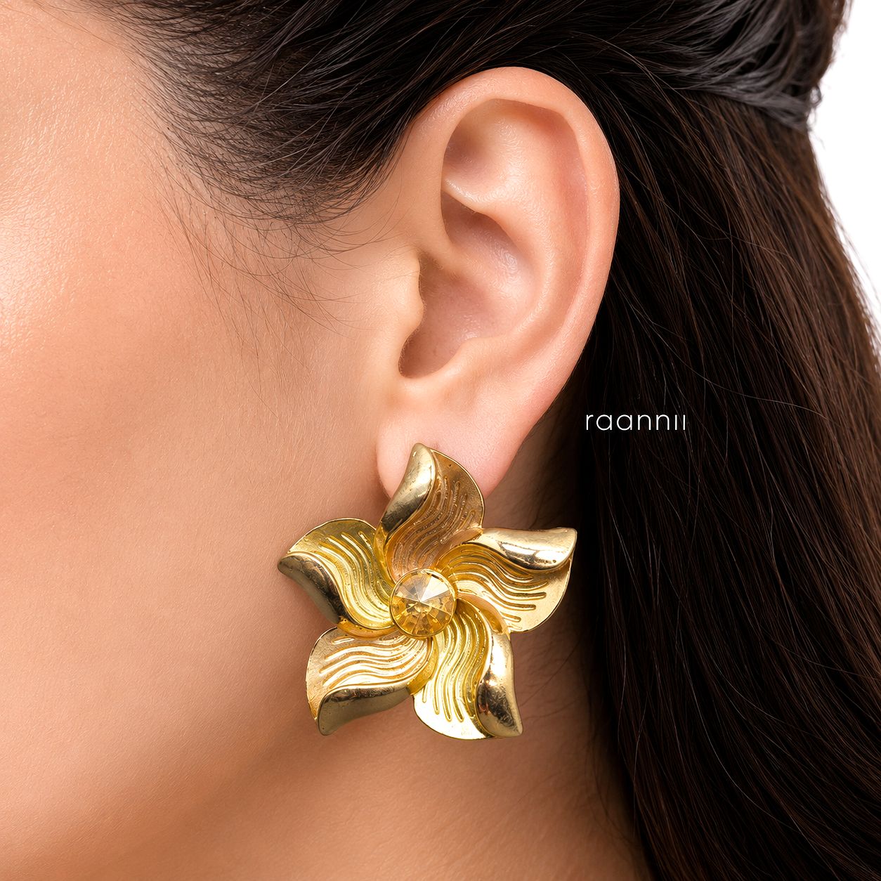Raannii Golden Blossom Statement Floral Earrings