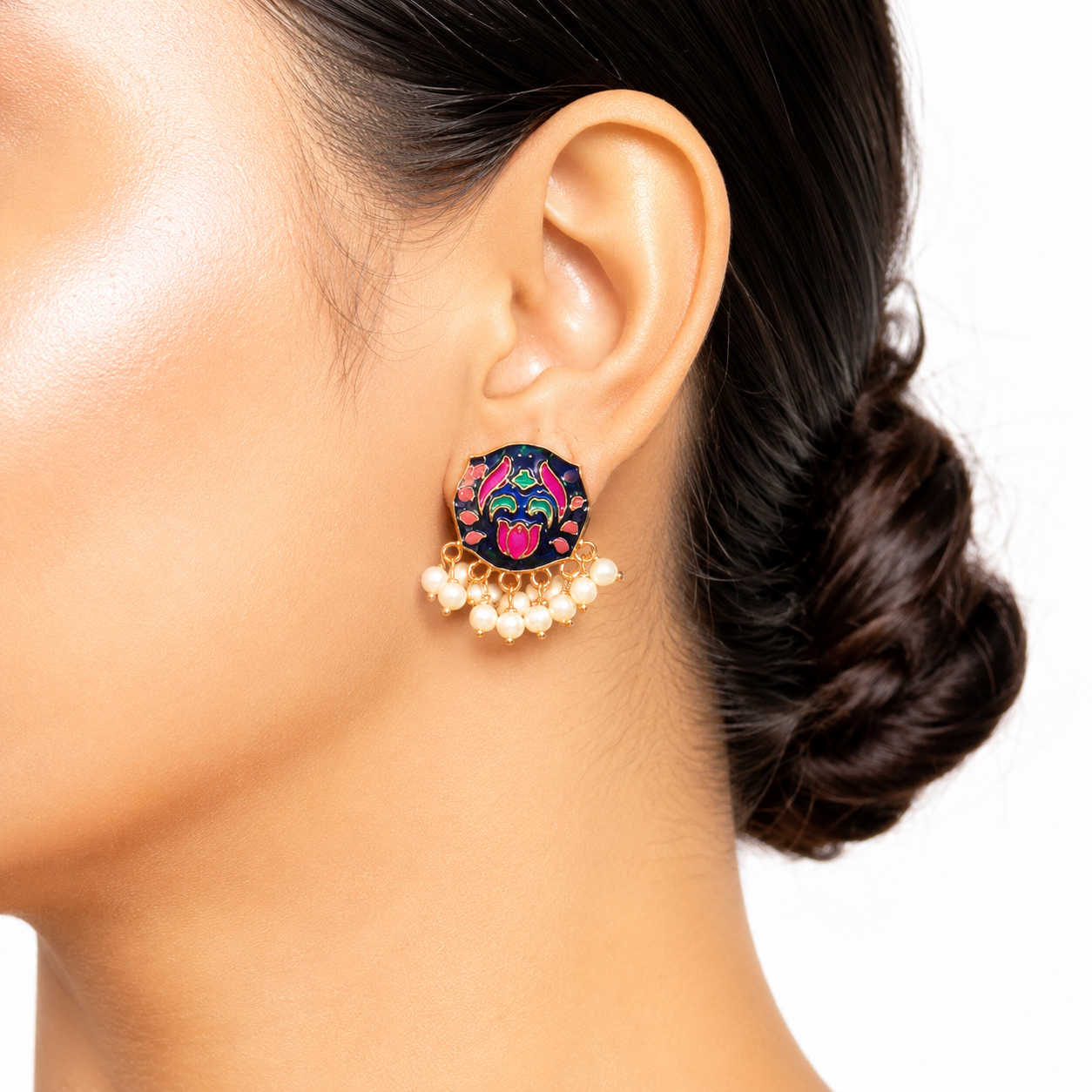 Raannii Earrings Multicolor Pearl Drop Meenakari Stud Earrings for Women