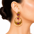 Raannii  Earrings Ruby Tone Traditional Gold Finish Chandbali Earrings