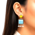 Raannii Earrings Blue Stone Pearl Drop Statement Earrings for Women