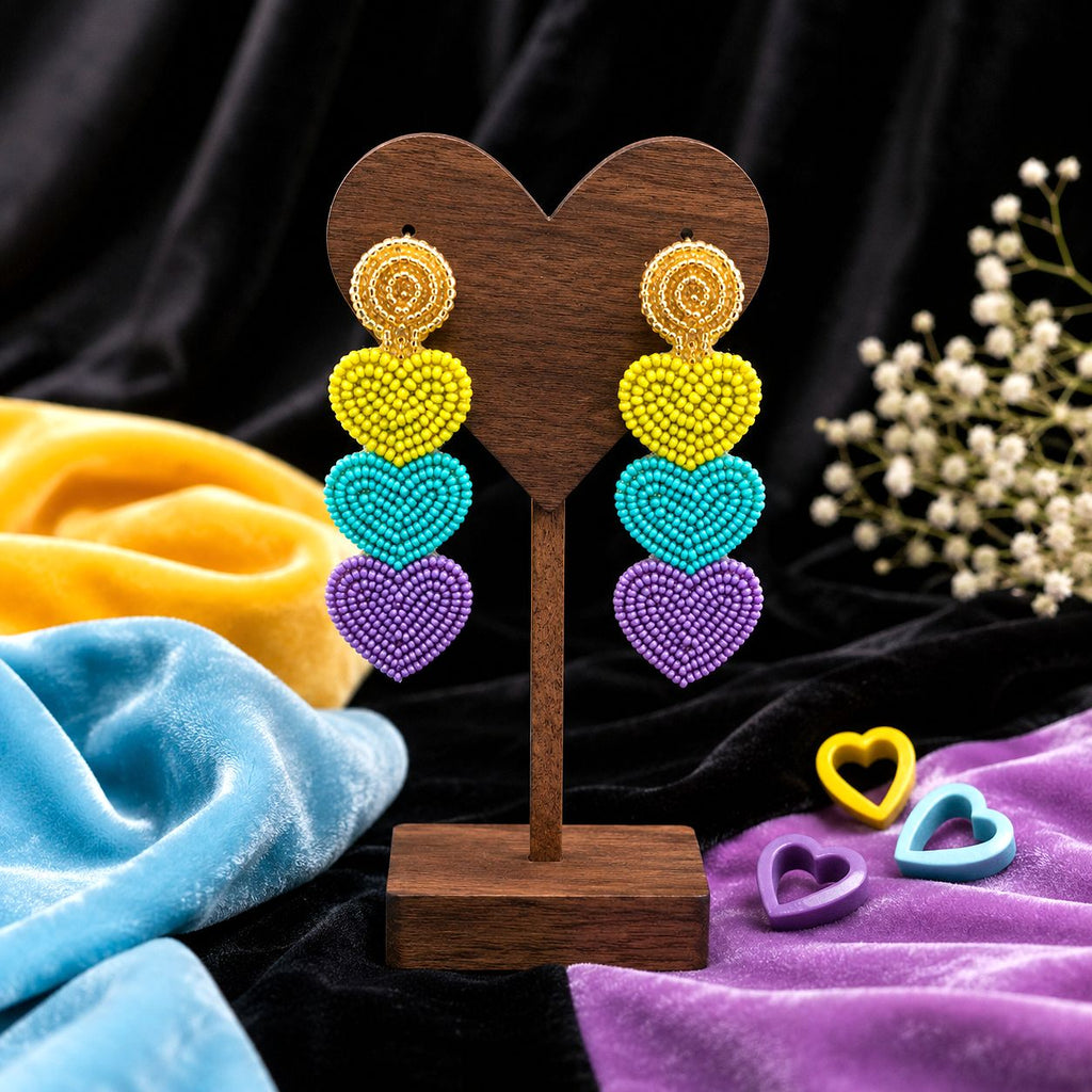 Raannii Pastel Triple Heart Beaded Earrings