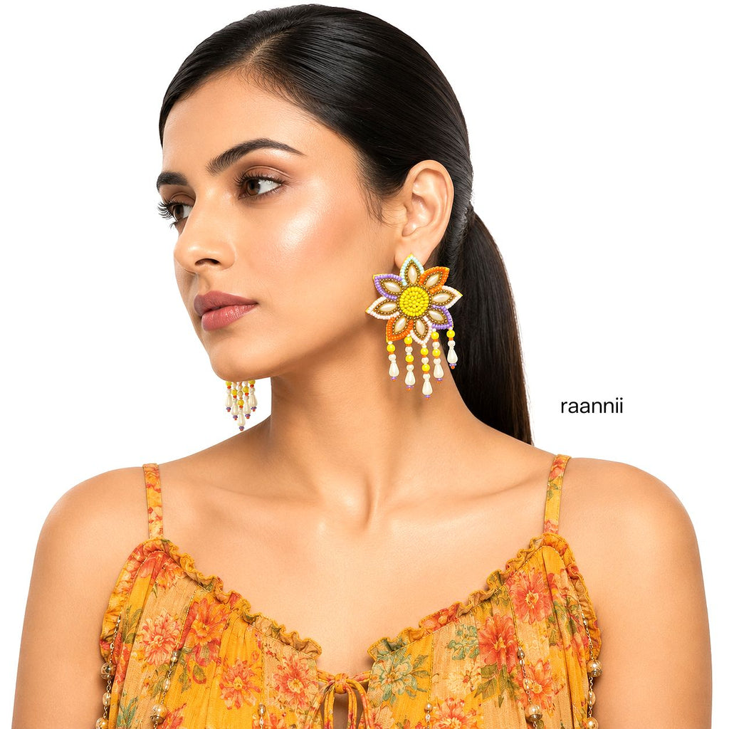 Raannii Pastel Floral Beaded Statement Earrings