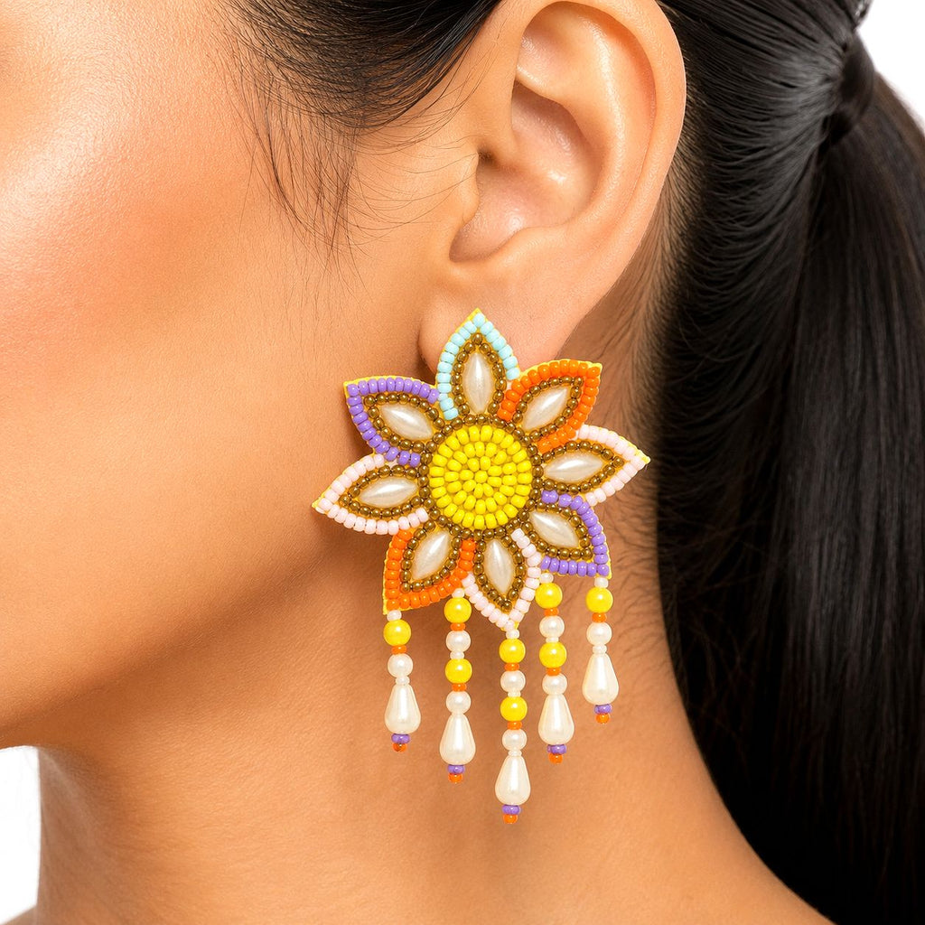 Raannii Pastel Floral Beaded Statement Earrings