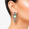 Raannii Earrings Mint Green Stone Oxidised Jhumka Statement Earrings for Women