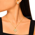 Raannii Jewelry Set Gold Plated Crystal Pendant Necklace and Stud Earrings for Women