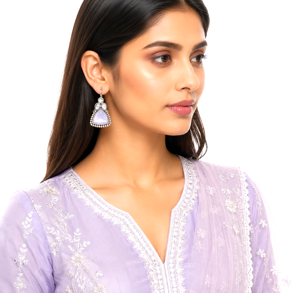 Raannii Earrings Purple Stone Oxidised Drop Earrings for Women