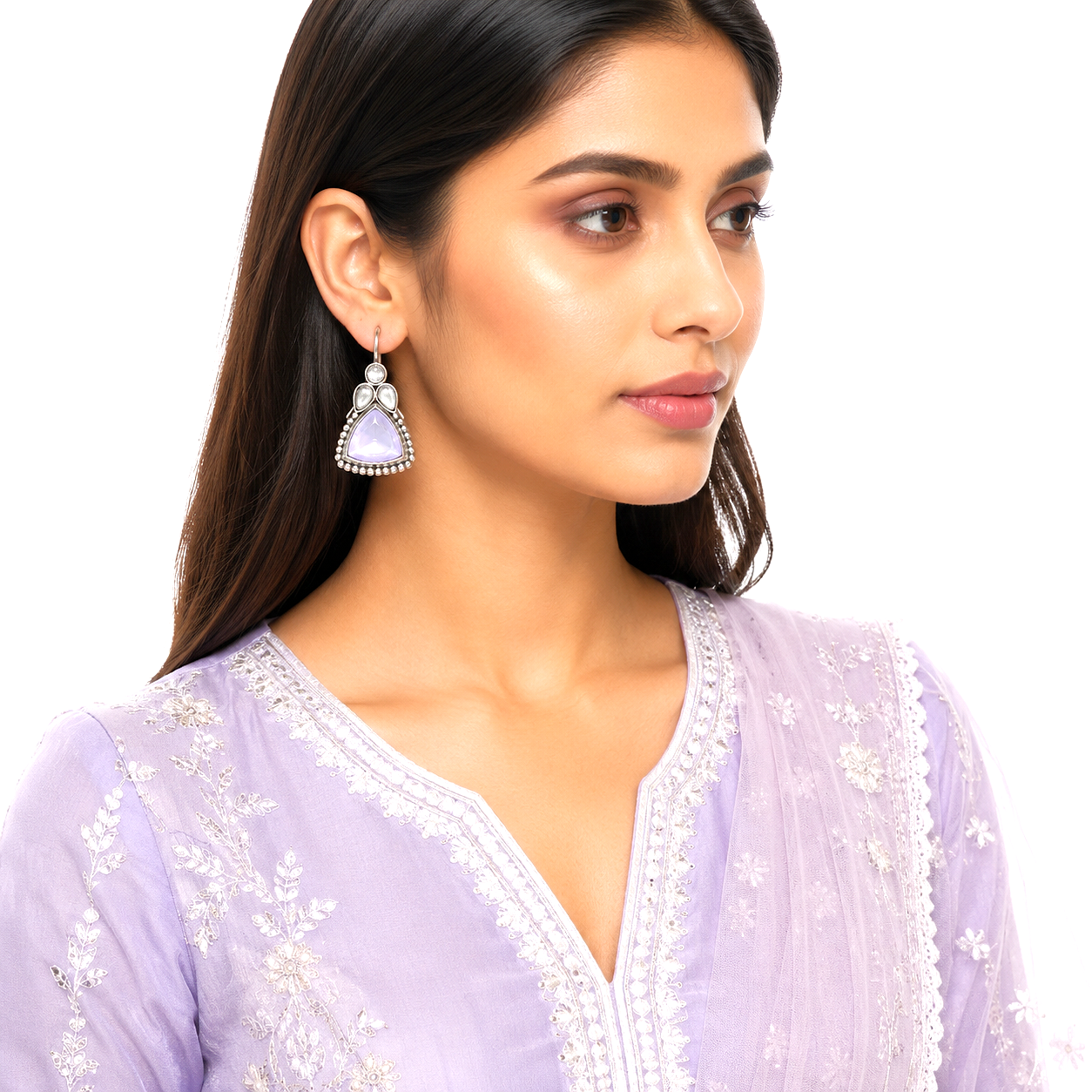 Raannii Earrings Purple Stone Oxidised Drop Earrings for Women