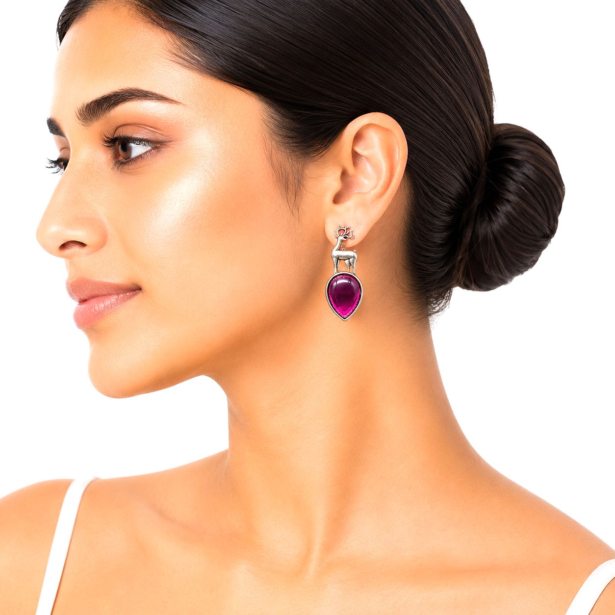 Raannii Earrings Deer Design Pink Crystal Statement Earrings for Women